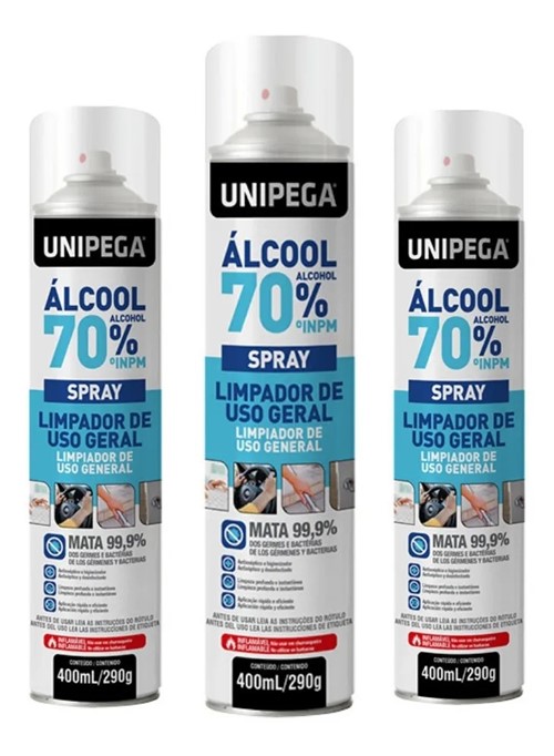 Kit 03Un Álcool 70% Spray Higienizador Antisséptico 400Ml