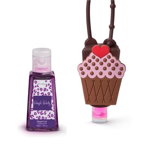 Kit 1 Alcool Gel de Mão 70% com 30ml + 1 Capas de Silicone Dondoca Beauty Cupcake Purple