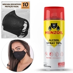 Kit 1 Álcool Spray 70% INPM Antisséptico 300ml + 10 Máscaras Ninja Descartáveis Em TNT Preto
