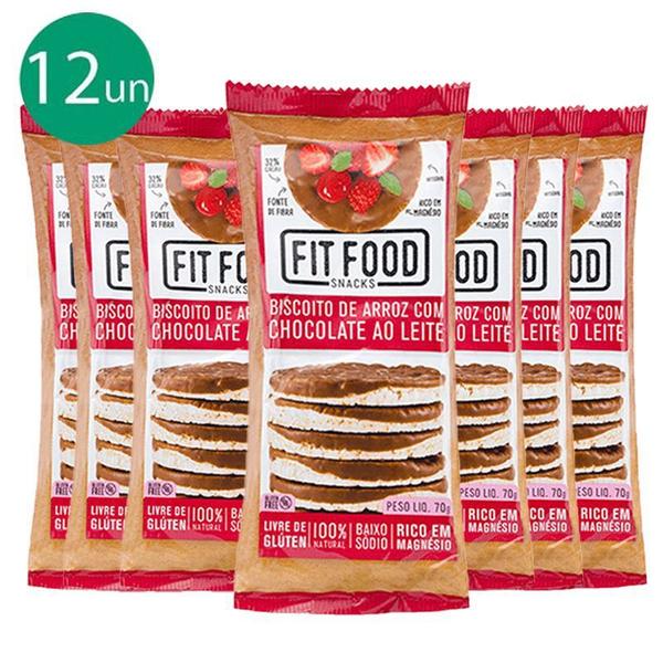 Kit 12 Biscoito de Arroz C/ Chocolate ao Leite FIT FOOD 70g
