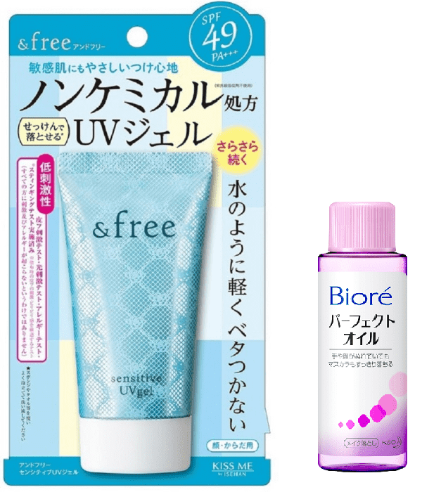 Kit - 1 &free Sensitive UV Gel SPF49 PA+++ - Isehan Co. - 50g + 1 Biore Makeup Removing Perfect Oil - Cleansing Oil Bioré - 50ml
