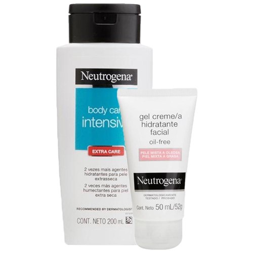 Kit: 1 Gel Creme Hidratante Facial Neutrogena Oil Free para Pele Mista a Oleosa 50mL + Hidratante Corporal Neutrogena Body Care Intensive Extra Care 2