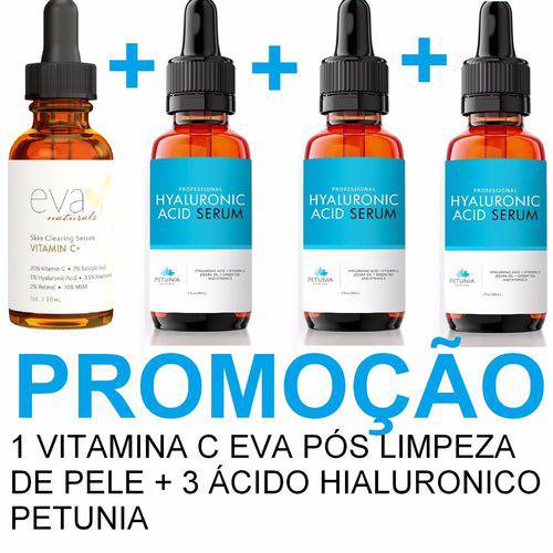 Kit 1 Vitamina C Eva 30 Ml + 3 Ácido Hialurônico Petunia