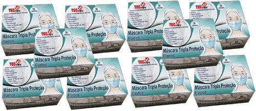 Kit 10 Caixas Mascara Facial De Tripla Proteção Com Elástico Anvisa Fab Caixa Com 50 Unid