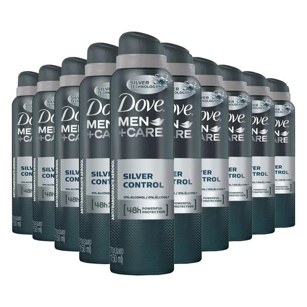 Kit 10 Desodorante Dove Men Care Silver Control Masculino Aerosol 89g