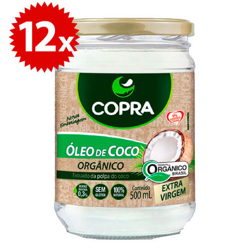Kit 12x Oleo de Coco Orgânico Extra Virgem 500ml Copra