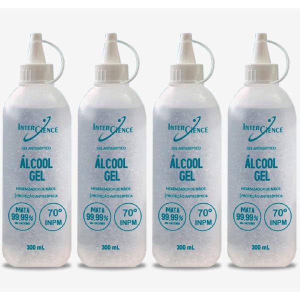 Kit 4 Alcool em Gel 70% Higienizador 300ml - Intercence