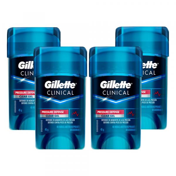 Kit 4 Desodorante Clear Gel Gillette Clinical Pressure Defense 45g