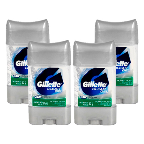 Kit 4 Desodorante Stick Gillette Masculino Clear Gel Power Rush 82g