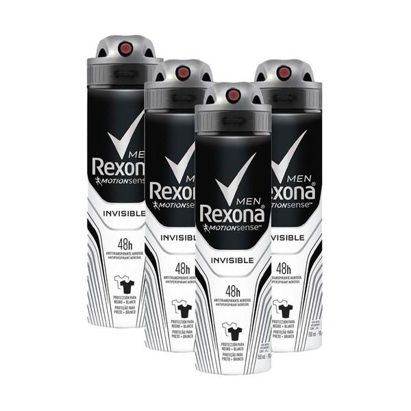 Kit 4 Desodorantes Rexona Men Antitranspirante Aerossol Invisible 150ml