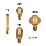 KIT 4 Lâmpadas filamento de carbono 40w Retrô T9, T45, A19, Br85 110V