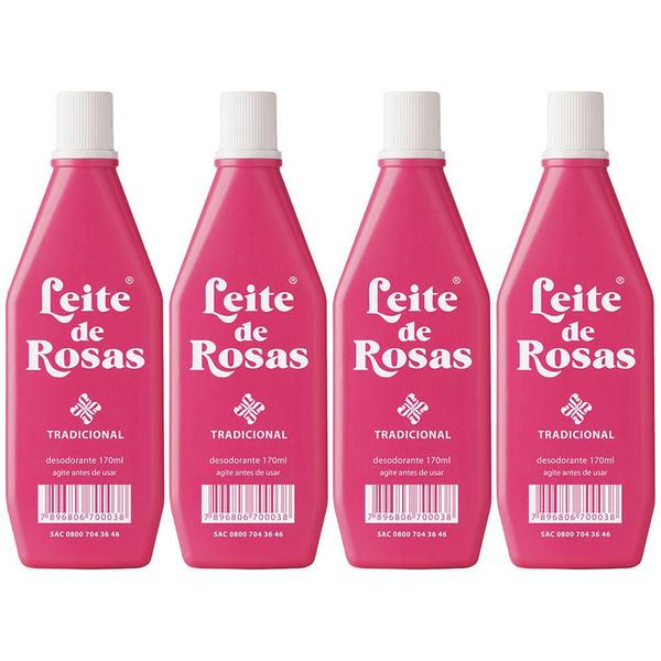 Kit 4 Leite de Rosas Desodorante + Proteção para Seu Corpo Indicado para a Limpeza da Pele 170ml