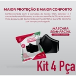 Kit 4 Máscaras Tripla Camadas Filtro Antibacteriano Lavável Reutilizável