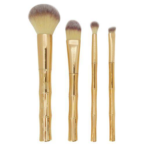 Kit 4 Pincéis para Maquiagem Bambu Dourado Miss Frandy