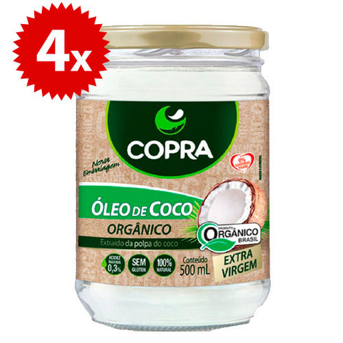 Kit 4x Oleo de Coco Orgânico Extra Virgem 500ml Copra