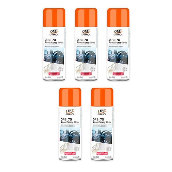 Kit 5 Álcool Spray 70 Antisséptico e Higienizador 300ML 209G Orbi