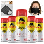 Kit 5 Álcool Spray 70% INPM Antisséptico 300ml + 50 Máscaras Descartáveis TNT Dupla Face Preto