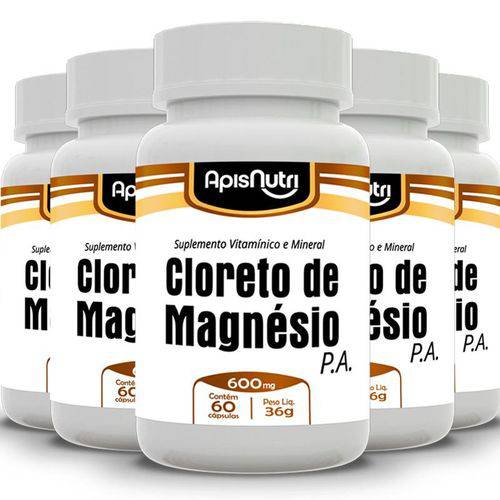Kit 5 Cloreto de Magnésio P.A Apisnutri 60 Cápsulas