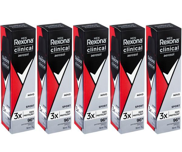 Kit 5 Desodorante Antitranspirante Rexona Aerosol Clinical Sport 150ml - Unilever