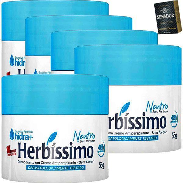 Kit 5 Desodorante Herbíssimo Creme 55G