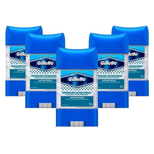 Kit 5 Desodorantes Gillette Antitranspirante Clear Gel Antibacterial 82g