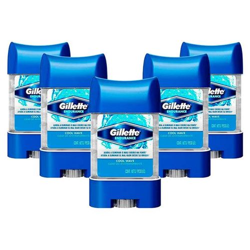 Kit 5 Desodorantes Gillette Antitranspirante Clear Gel Cool Wave 82g