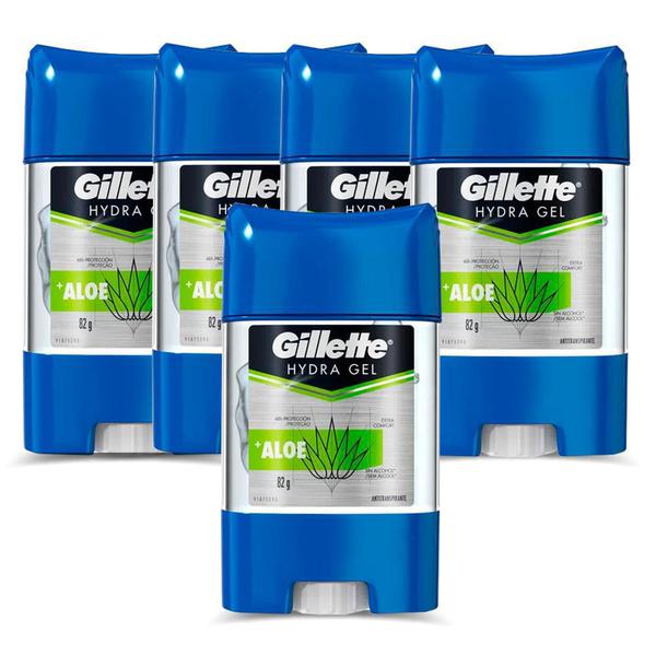 Kit 5 Desodorantes Gillette Antitranspirante Gel Hydra Aloe 86g