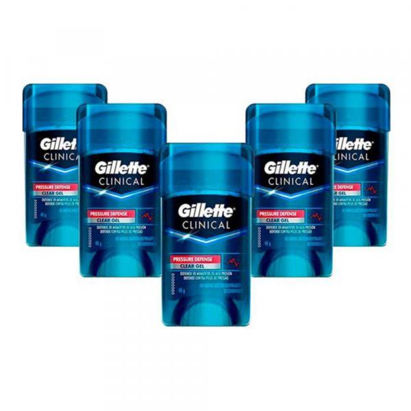 Kit 5 Desodorantes Gillette Clinical Gel Pressure Defense 45g - Gilette