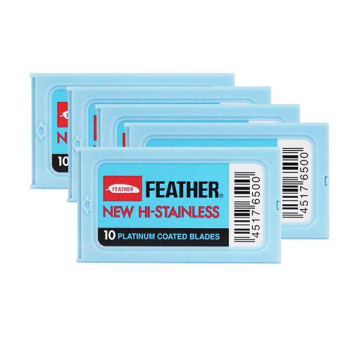 Kit 5 New Hi-Stainless C/ 10 Lâminas para Barbear Platinum Coated Blades - Feather