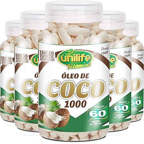 Kit 5 Óleo de Coco Extra Virgem 1200mg Unilife 60 Cápsulas