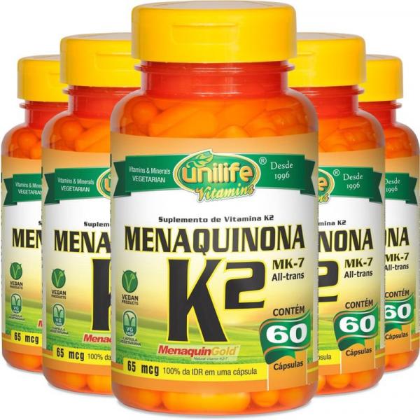 Kit 5 Vitamina K2 Menaquinona Mk7 60 Cápsulas Unilife