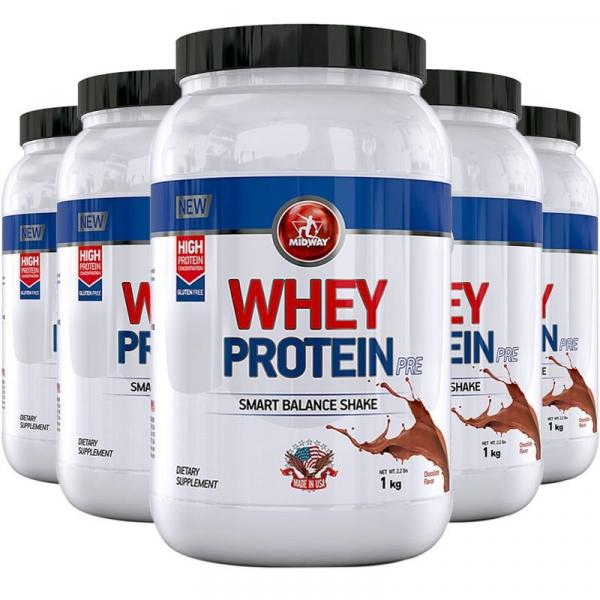 Kit 5 Whey Protein Pre Midway 1kg Chocolate
