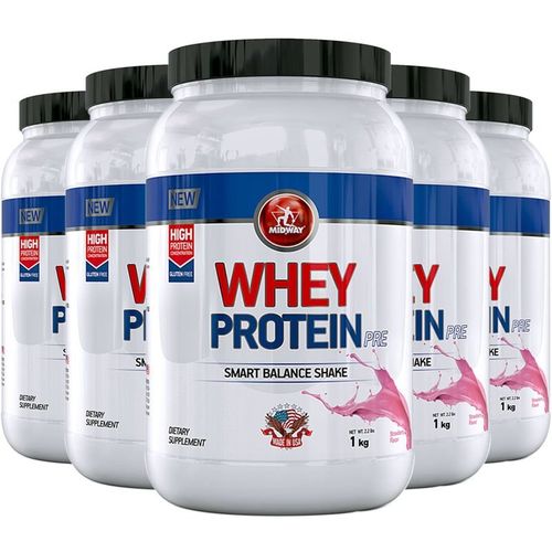 Kit 5 Whey Protein Pre Midway - 1kg - Morango