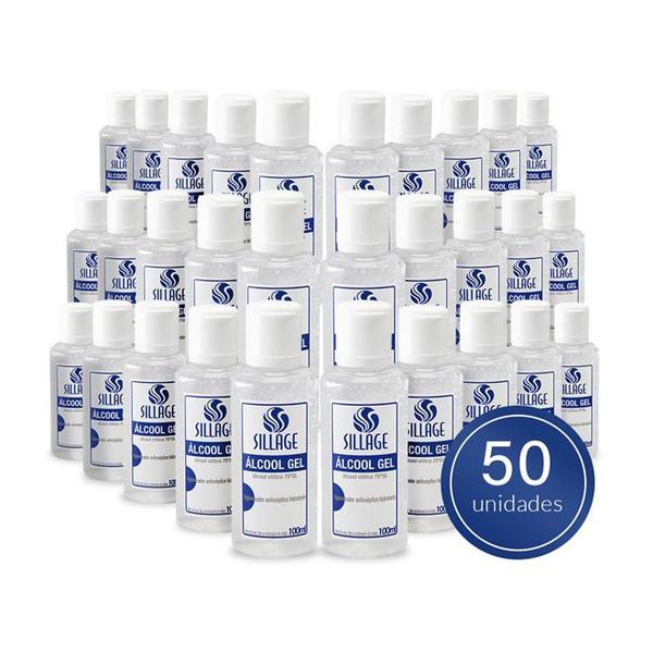 Kit 50 Álcool em Gel 70% Higienizador Antisséptico Hidratante 100ml - Sillage