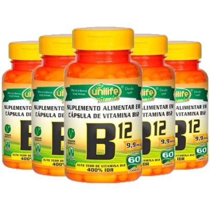 Kit 5X Vitamina B12 (cianocobalamina) 60 Cápsulas Unilife