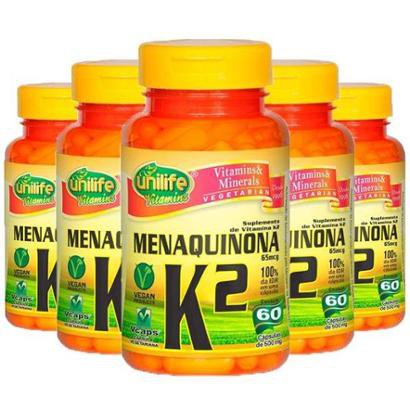Kit 5x Vitamina K2 (Menaquinona) 60 Cápsulas Unilife