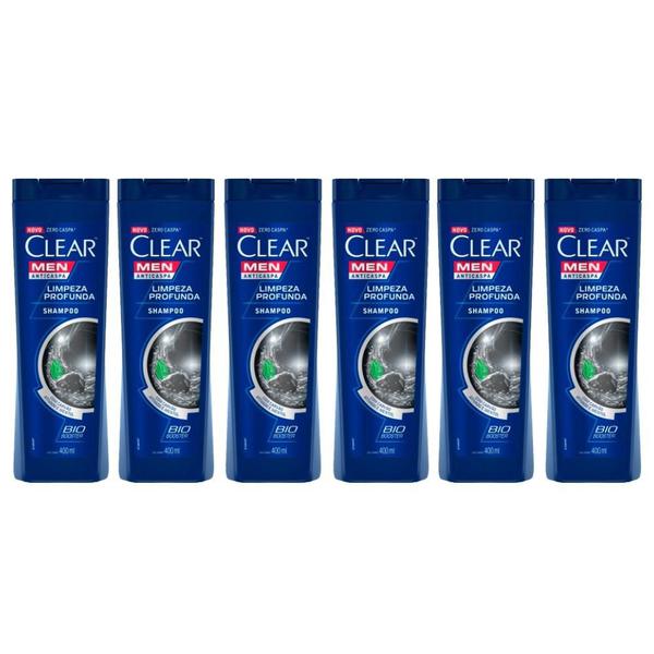 Kit 6 Clear Men Shampoo Limpeza Profunda - 200ml