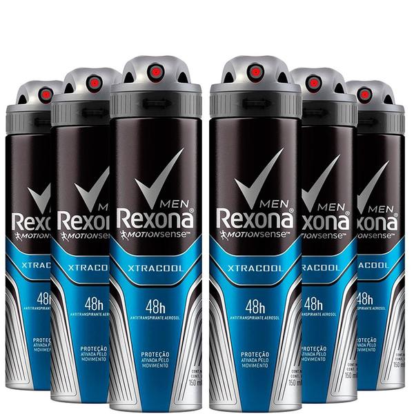Kit 6 Desodorante Antitranspirante Aerosol Rexona Masculino Xtracool - 150ml
