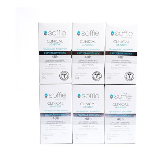 Kit 6 Desodorante Antitranspirante Soffie Clinical Sensitive