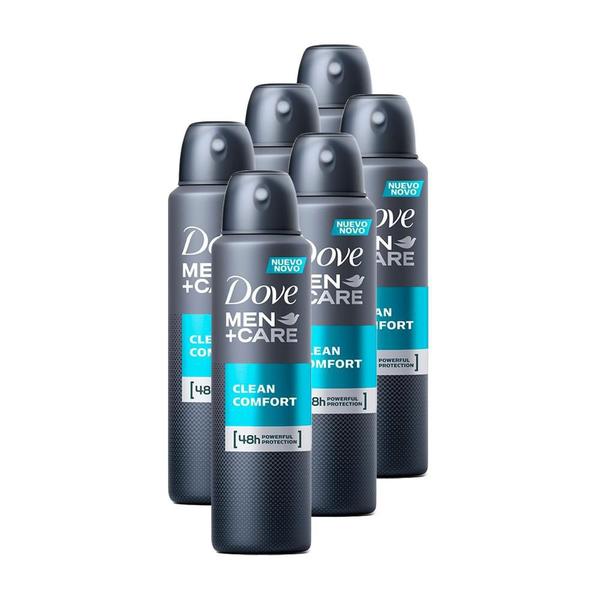 Kit 6 Desodorantes Dove Men+Care Antitranspirante Aerossol Clean Comfort 150ml