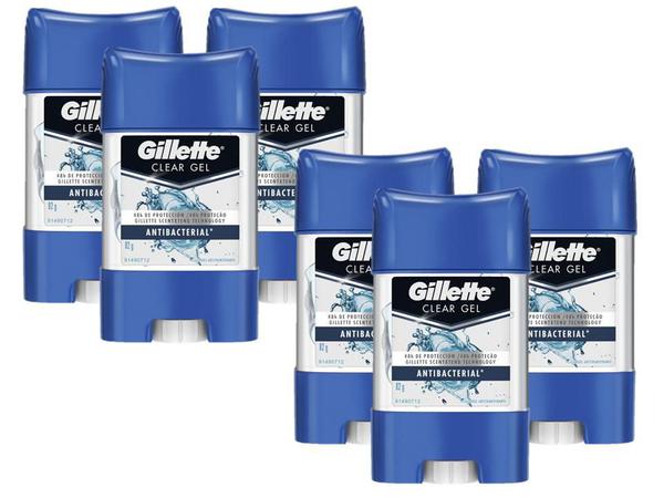 Kit 6 Desodorantes Gillette Antitranspirante Clear Gel Antibacterial 82g