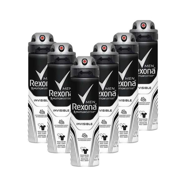 Kit 6 Desodorantes Rexona Men Antitranspirante Aerossol Invisible 150ml