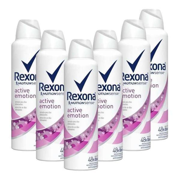 Kit 6 Desodorantes Rexona Motionsense Antitranspirante Aerossol Active Emotion 150ml