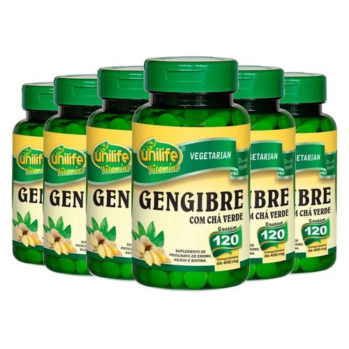 Kit 6 Gengibre C/ Chá Verde Unilife - 400mg 120 Comprimidos