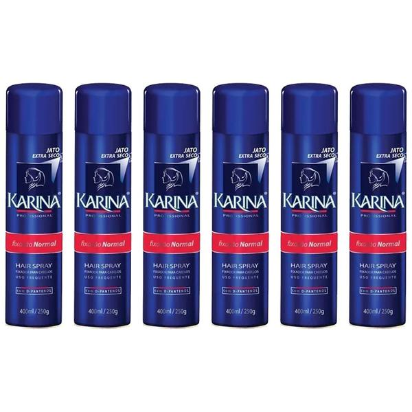 Kit 6 Karina Spray Fixador Hair Fixação Normal - 400ml
