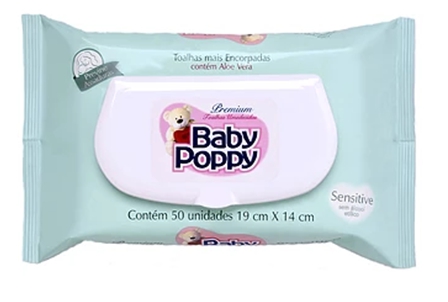 Kit 6 Lenços Umedecido Baby Poppy Sensitive- 300 Unidades