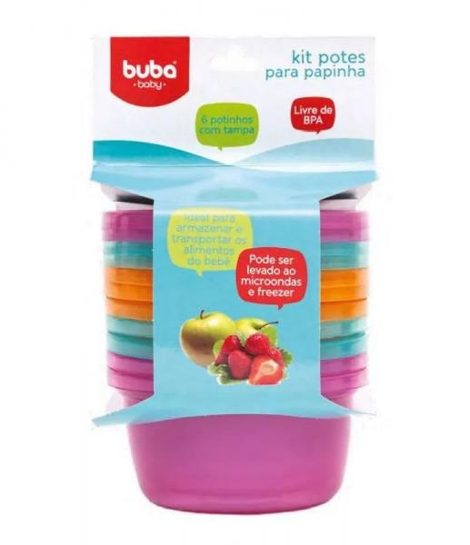 Kit 6 Potinhos para Papinha Bebê Rosa - Buba - Buba Toys