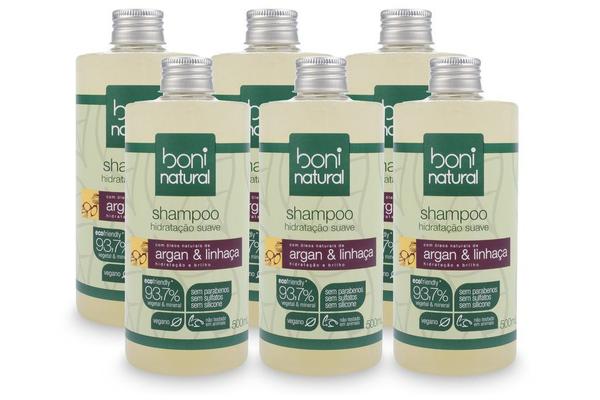 KIT 6 Shampoo Boni Natural Argan e Linhaça 500ml