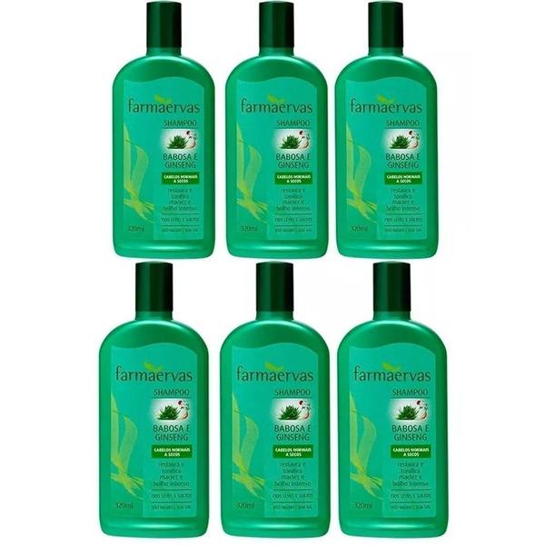 Kit 6 Shampoo Farmaervas Babosa e Ginseng 320ml