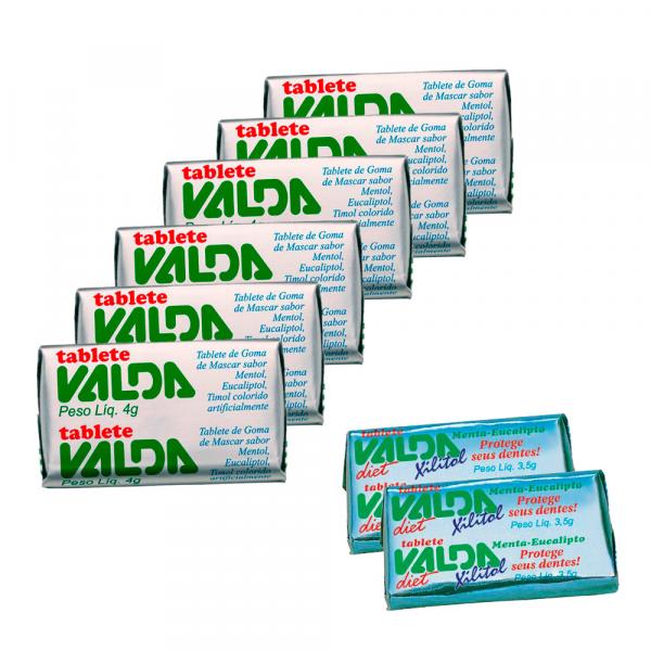 Kit 6 Tablete Valda 4g + 2 Diet Tablete Xilitol 3,5g - Valda